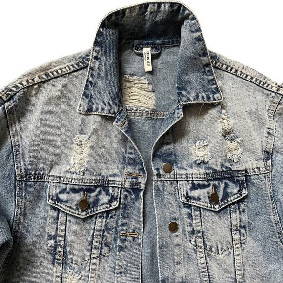 American Bazi Oversized Denim Jacket S | Graffiti Text, Distressed, Longline Fit - Picture 5 of 9